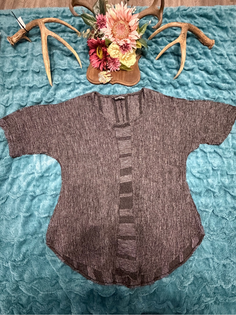 Khangura XL 100% Linen Black White Textured High Low Artwear Tunic Top